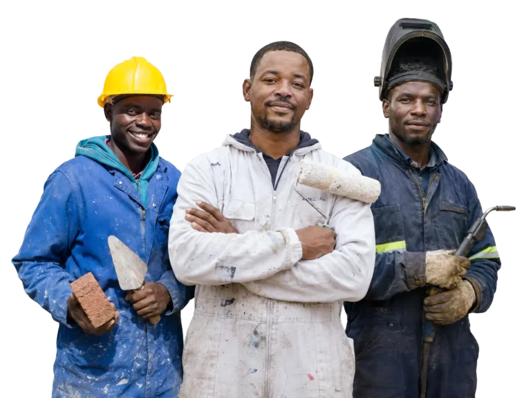Three skilled artisans representing construction work South Africa opportunities